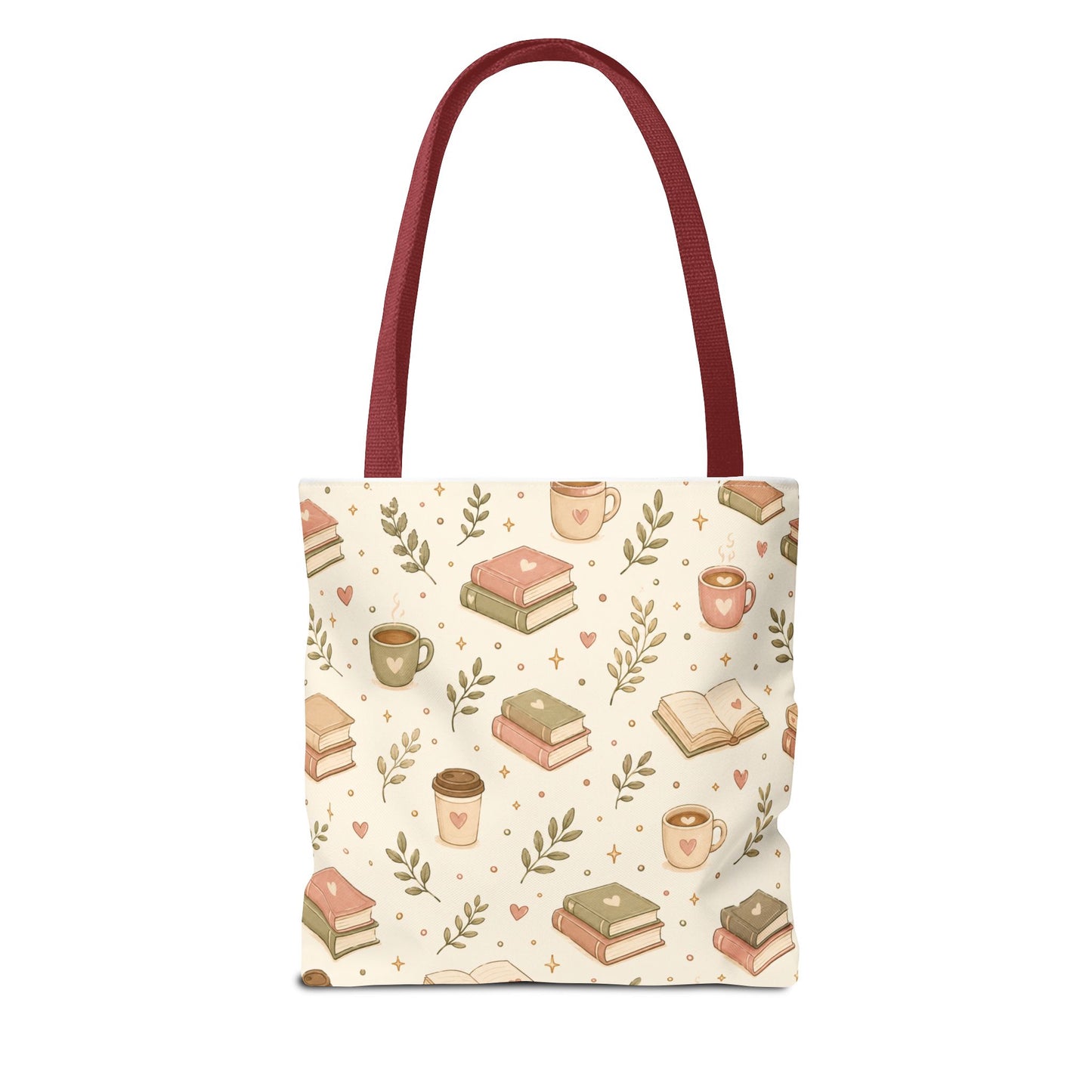 Bookish Tote Bag — Cute Cozy Books & Coffee Pattern All-Over Print Tote