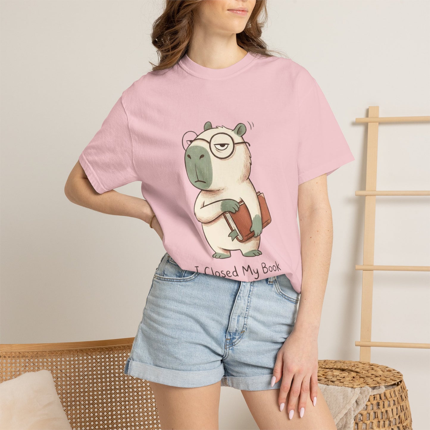 T-Shirt — Cute Bookish Sloth Graphic Tee “I Closed My Book To Be Here”