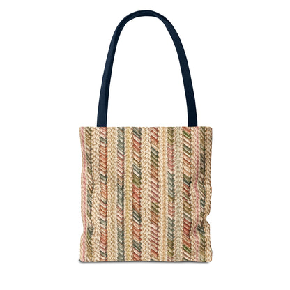 Textured Striped Rope Pattern Tote Bag — Rustic Boho Everyday Shopper