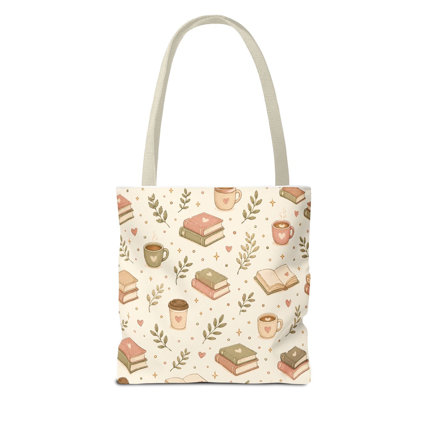 Bookish Tote Bag — Cute Cozy Books & Coffee Pattern All-Over Print Tote