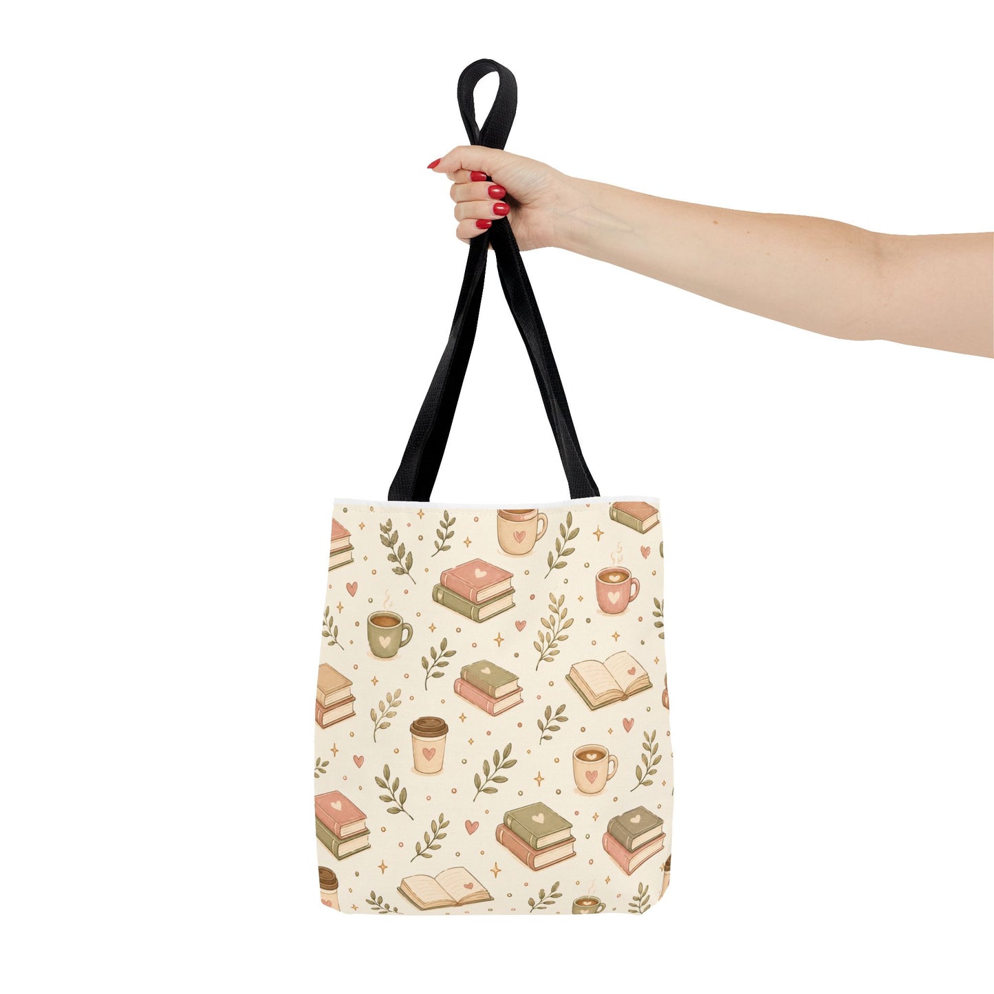Bookish Tote Bag — Cute Cozy Books & Coffee Pattern All-Over Print Tote