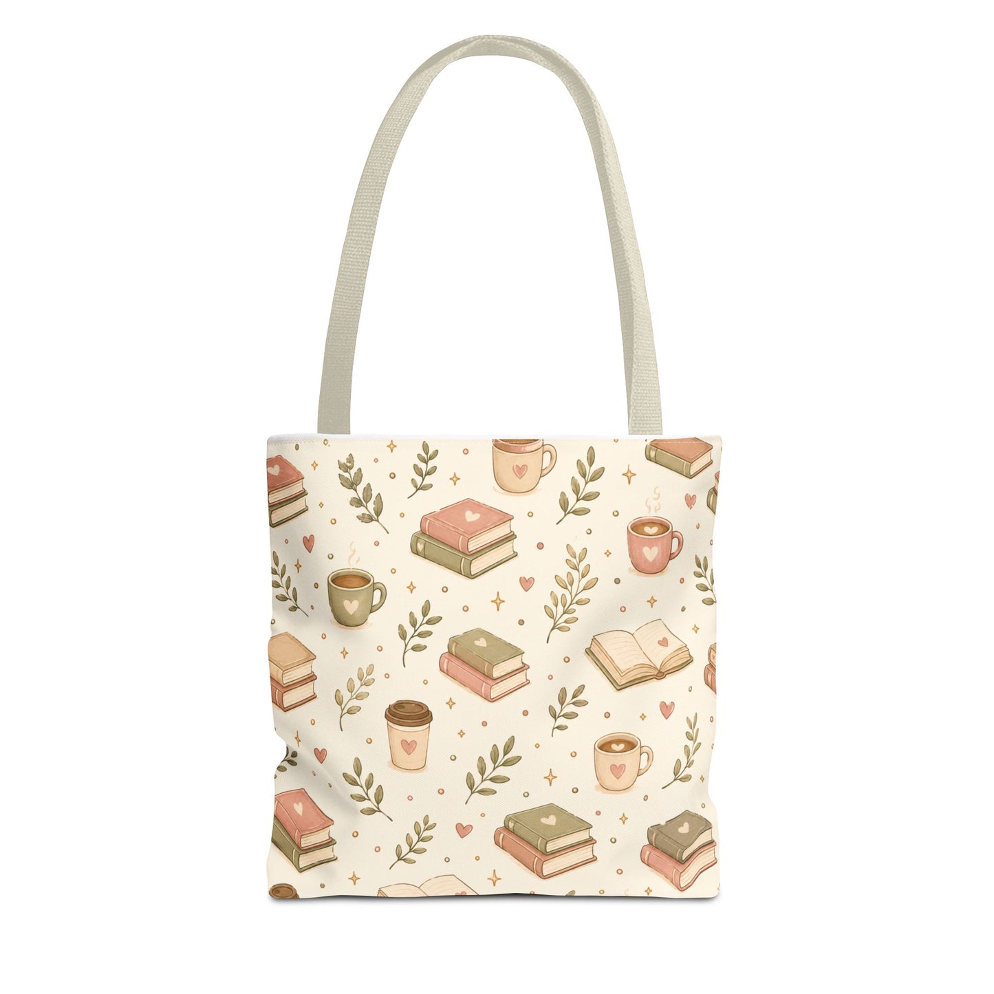 Bookish Tote Bag — Cute Cozy Books & Coffee Pattern All-Over Print Tote