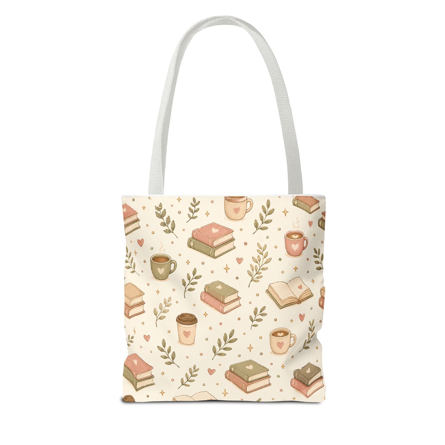 Bookish Tote Bag — Cute Cozy Books & Coffee Pattern All-Over Print Tote