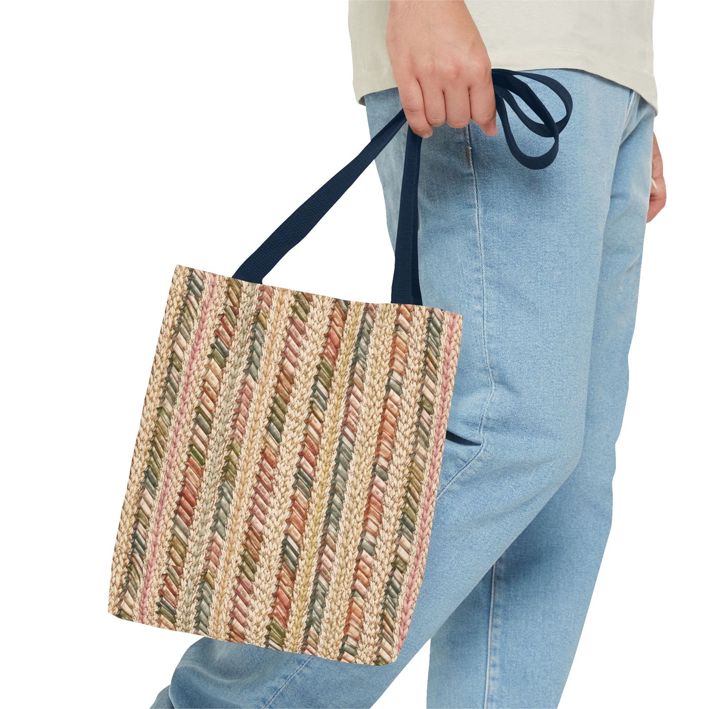 Textured Striped Rope Pattern Tote Bag — Rustic Boho Everyday Shopper