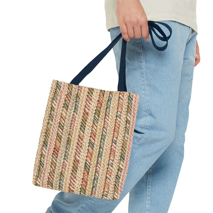 Textured Striped Rope Pattern Tote Bag — Rustic Boho Everyday Shopper