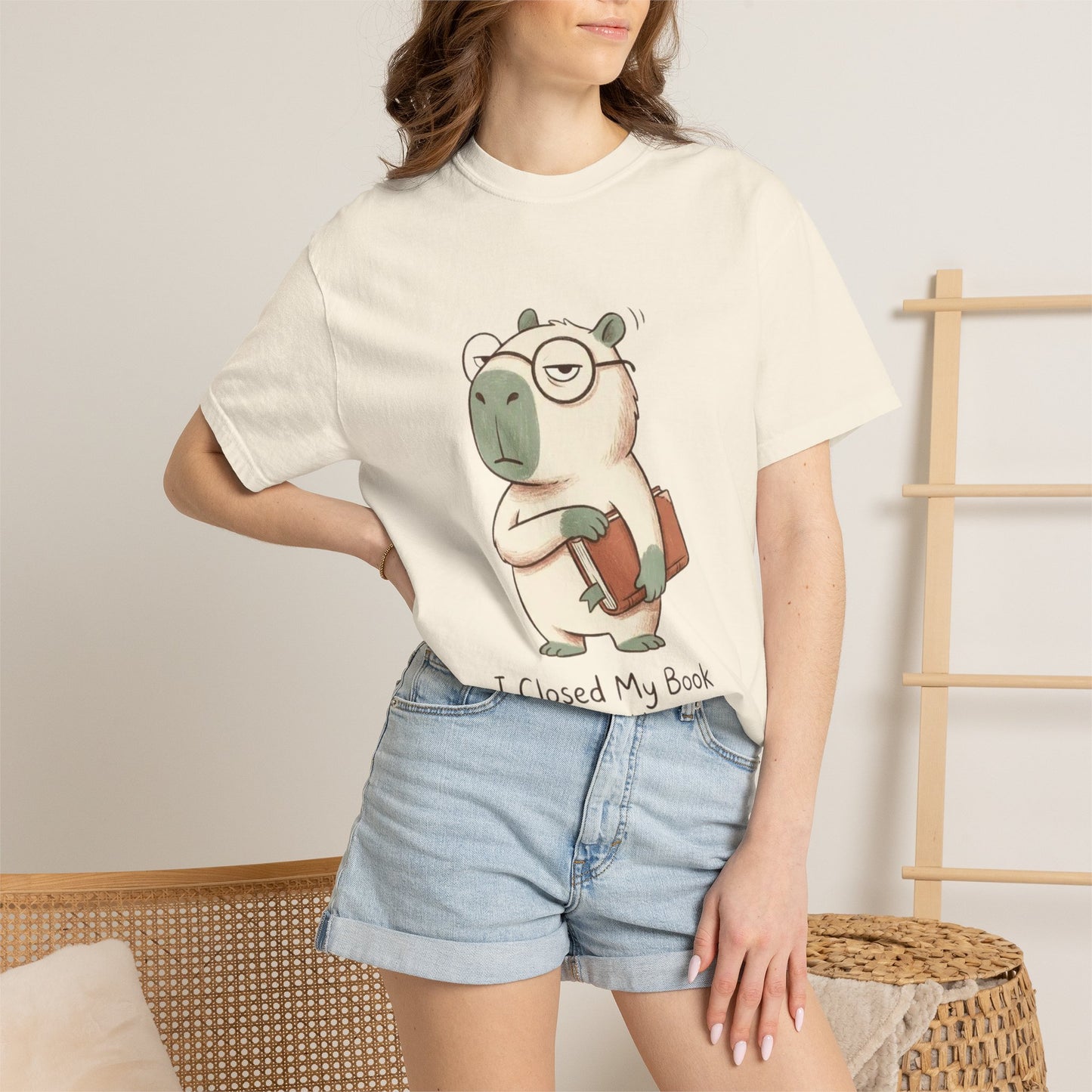 T-Shirt — Cute Bookish Sloth Graphic Tee “I Closed My Book To Be Here”