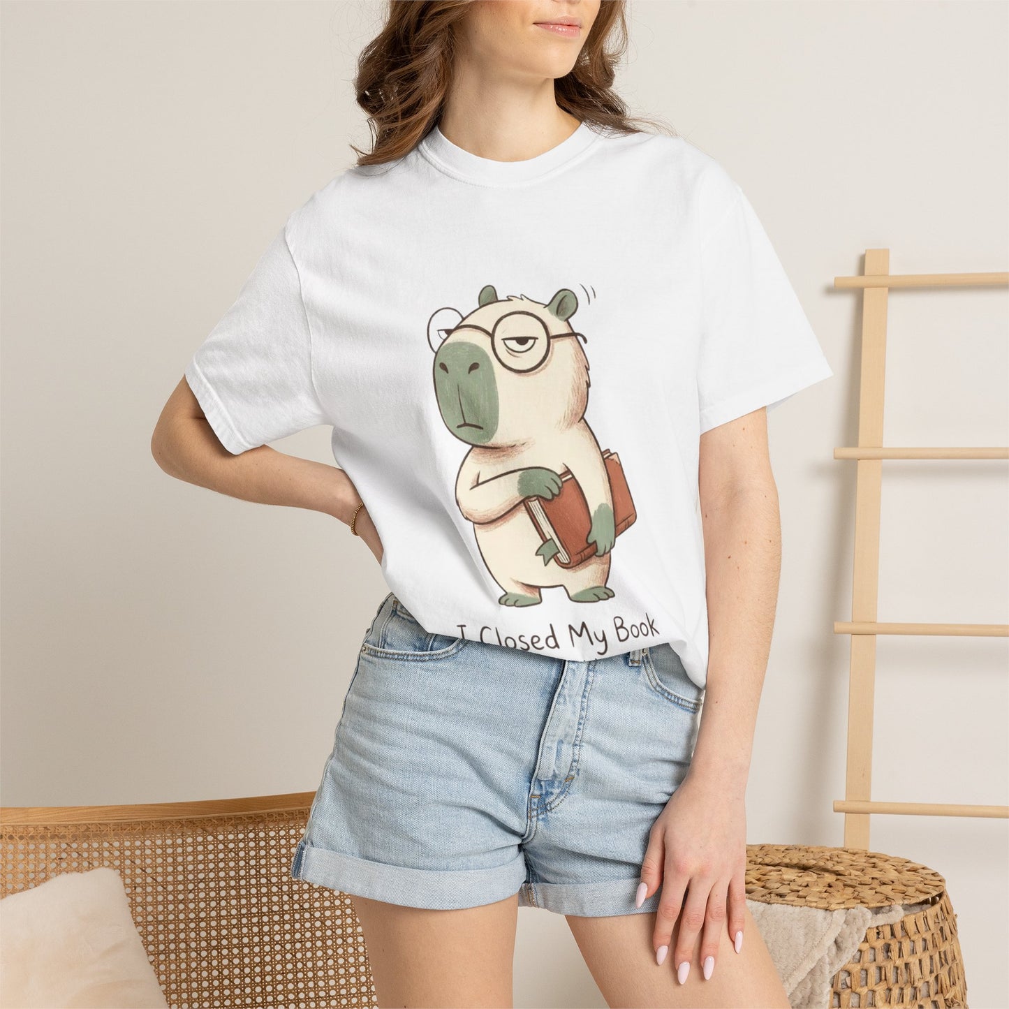 T-Shirt — Cute Bookish Sloth Graphic Tee “I Closed My Book To Be Here”