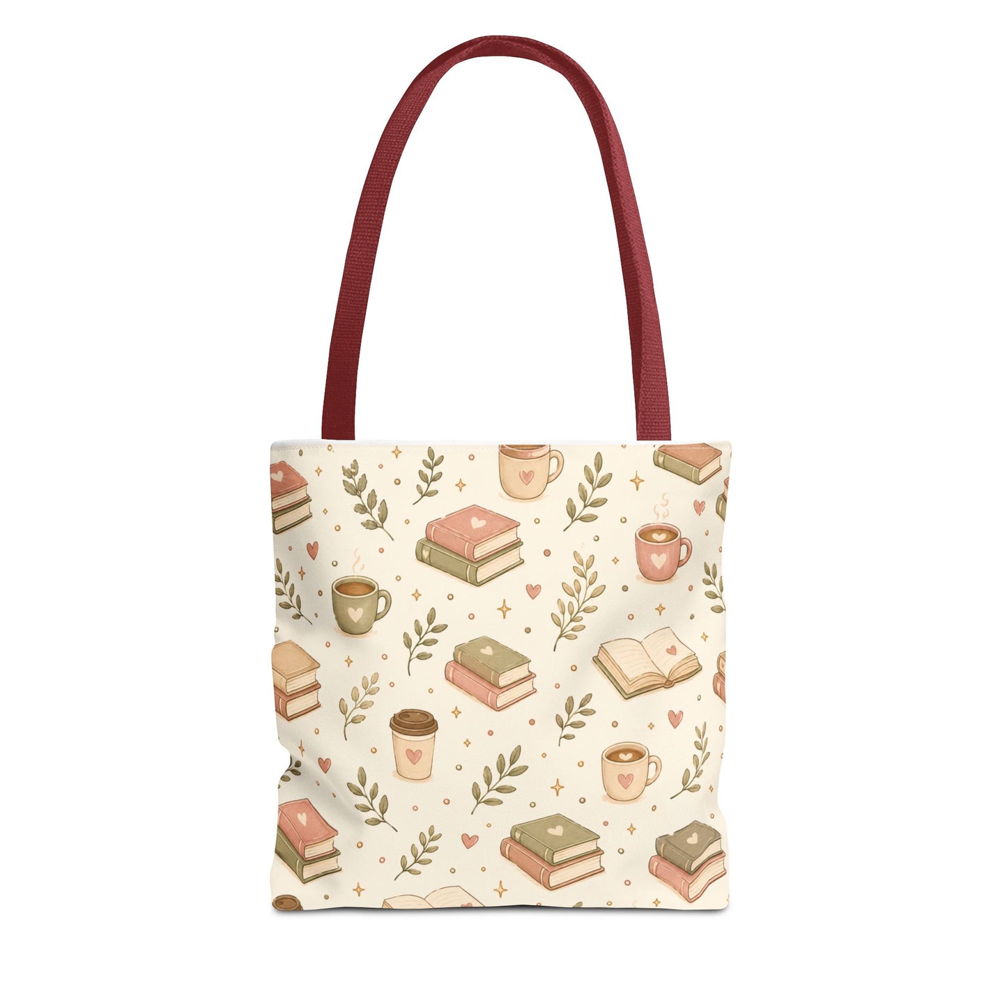 Bookish Tote Bag — Cute Cozy Books & Coffee Pattern All-Over Print Tote