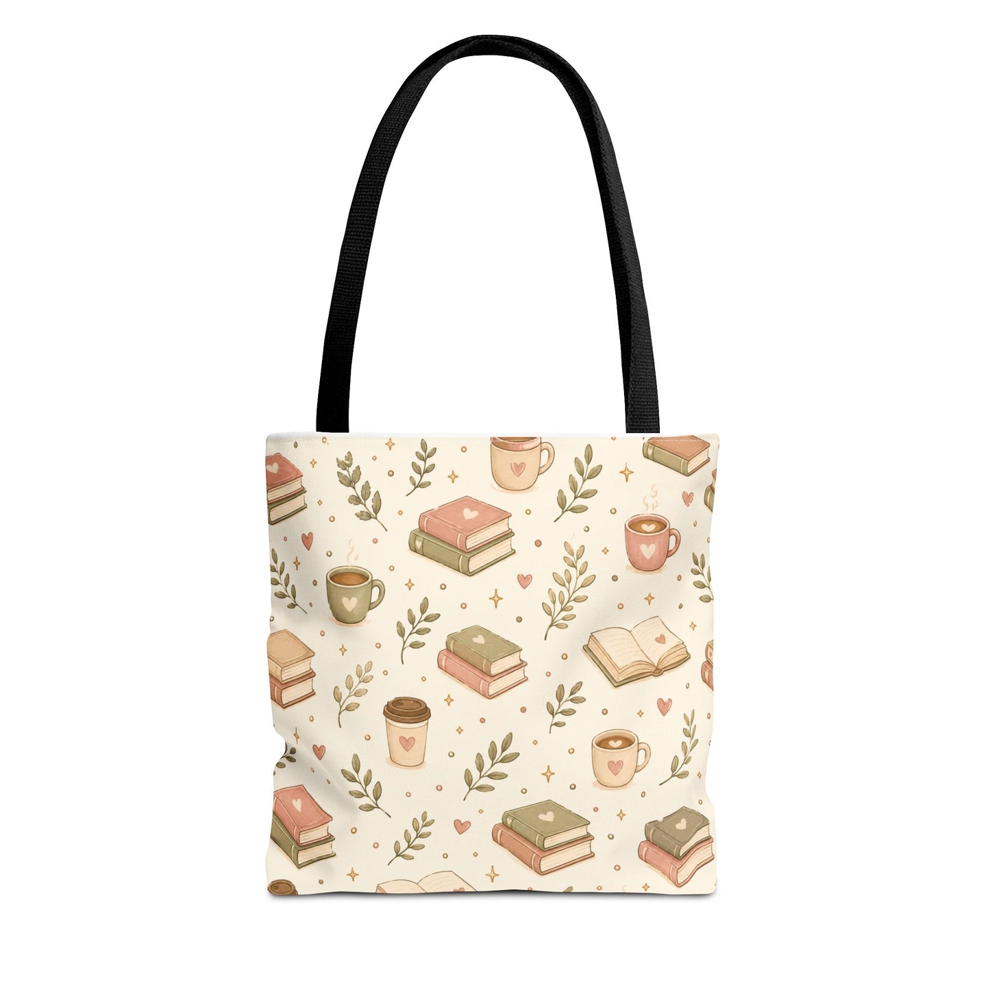 Bookish Tote Bag — Cute Cozy Books & Coffee Pattern All-Over Print Tote
