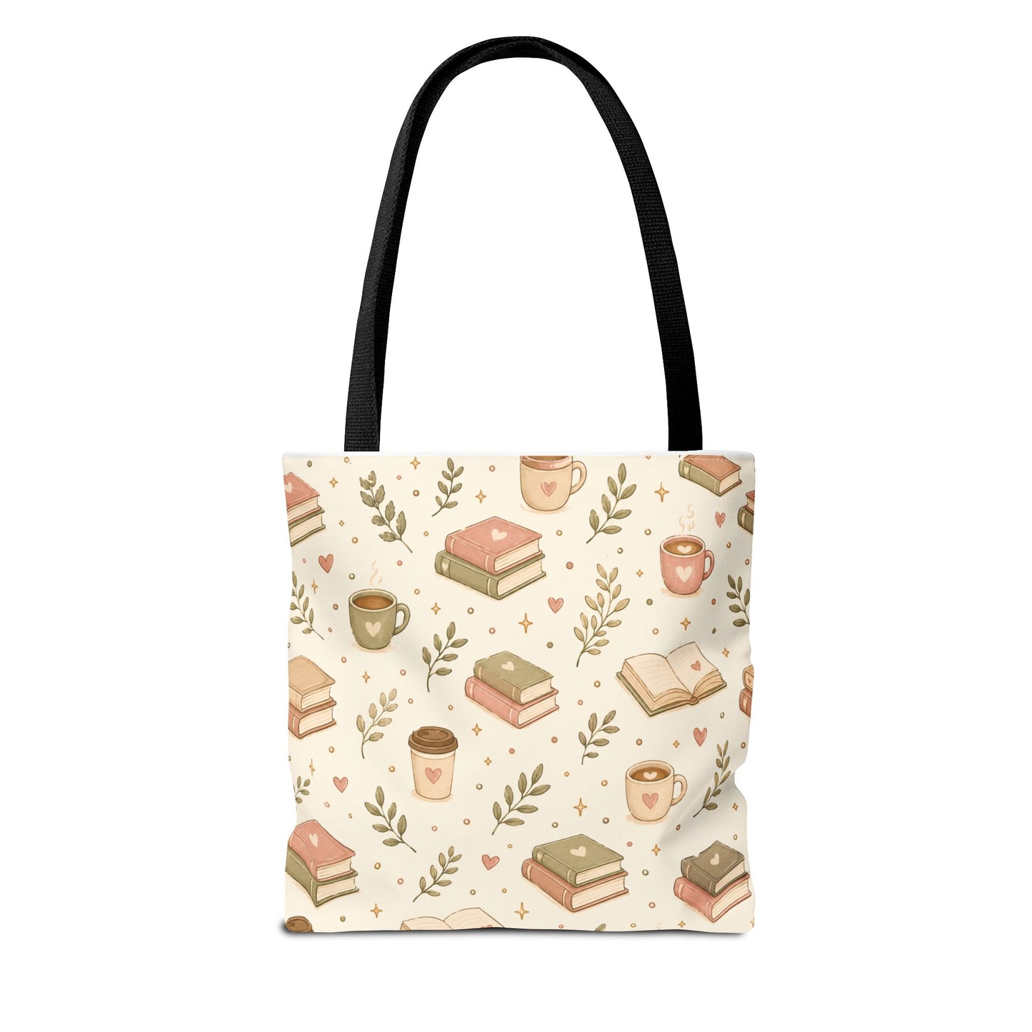 Bookish Tote Bag — Cute Cozy Books & Coffee Pattern All-Over Print Tote