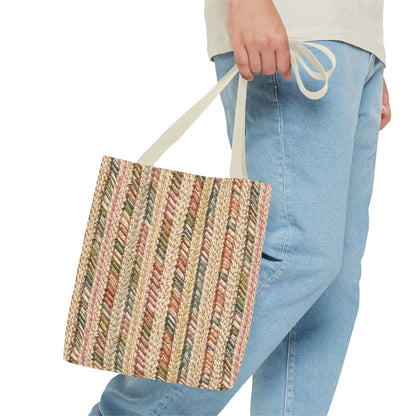 Textured Striped Rope Pattern Tote Bag — Rustic Boho Everyday Shopper