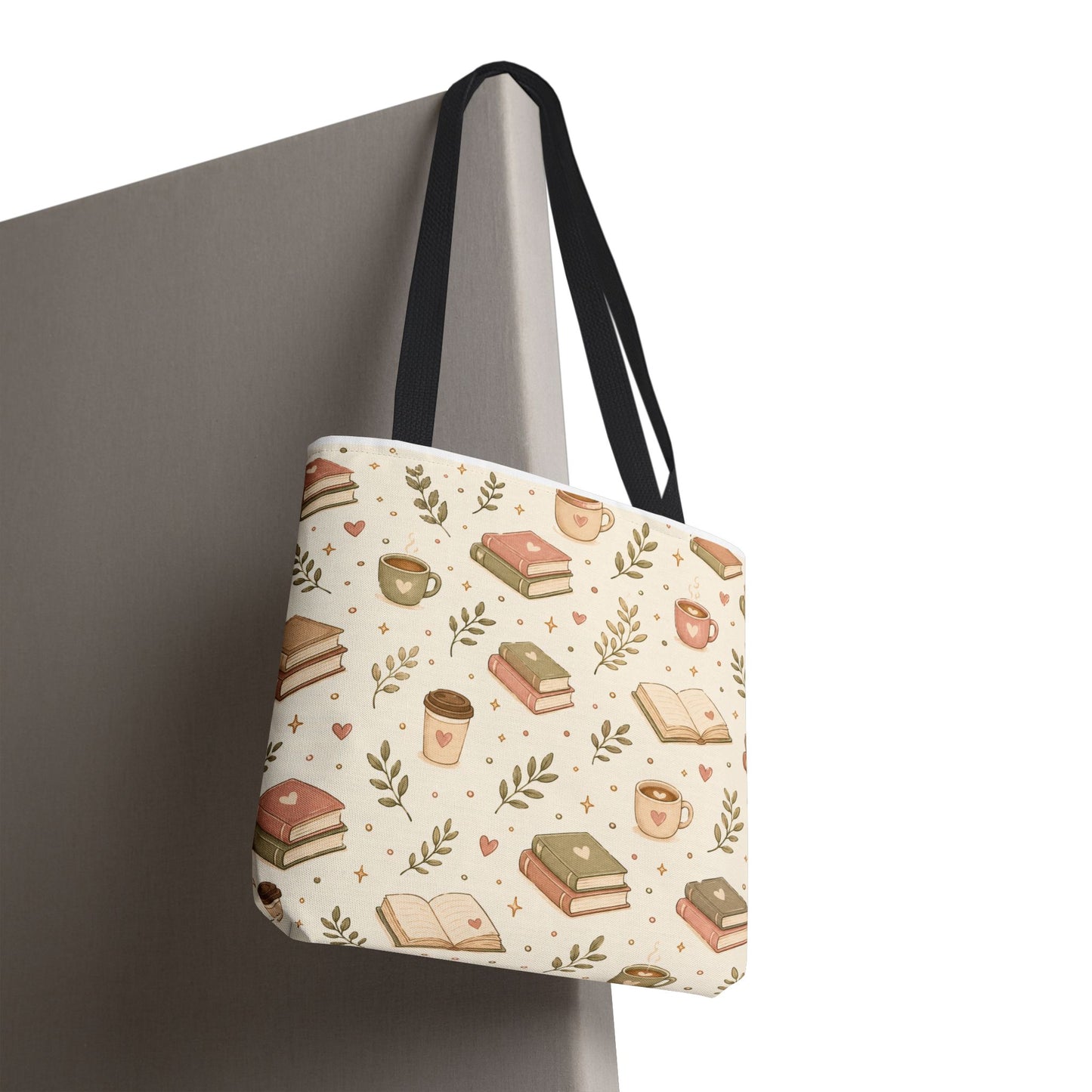 Bookish Tote Bag — Cute Cozy Books & Coffee Pattern All-Over Print Tote