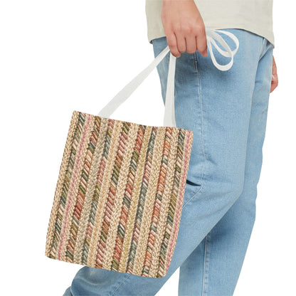 Textured Striped Rope Pattern Tote Bag — Rustic Boho Everyday Shopper