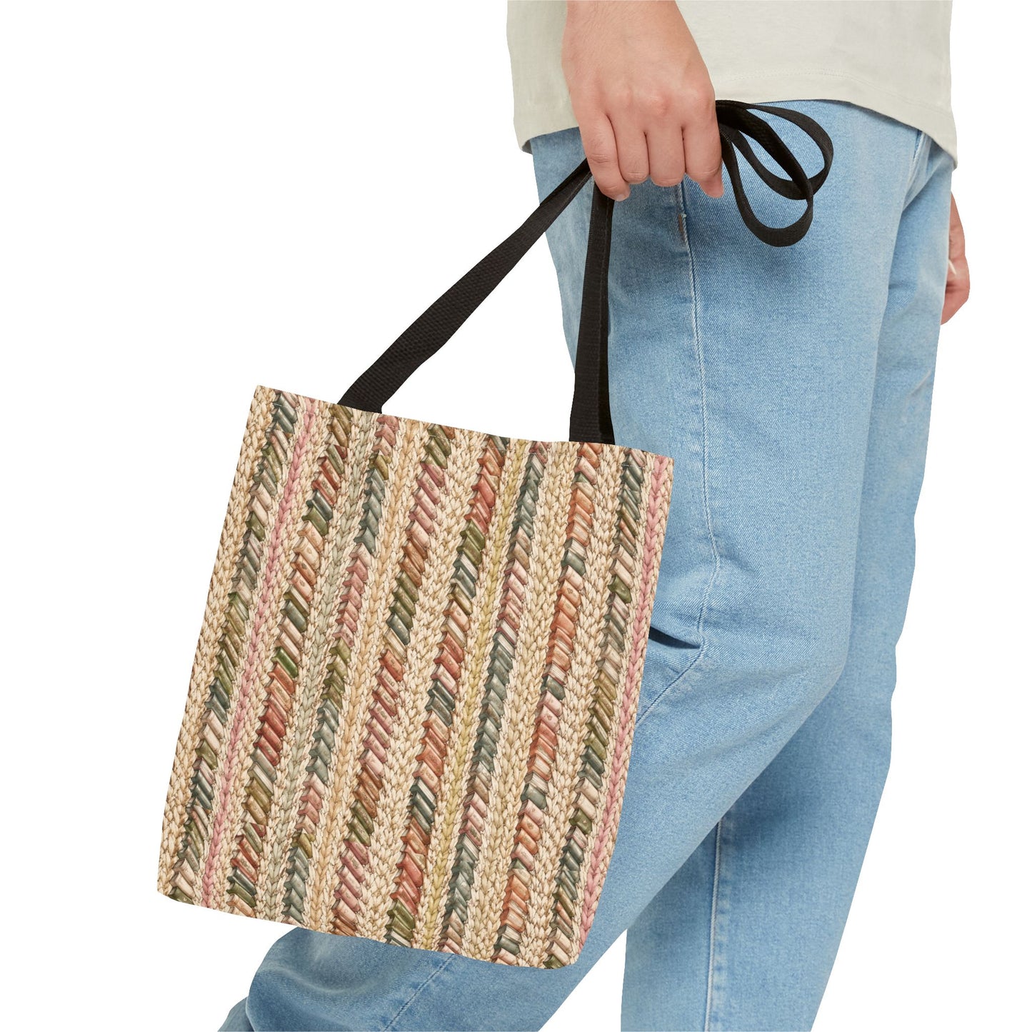Textured Striped Rope Pattern Tote Bag — Rustic Boho Everyday Shopper