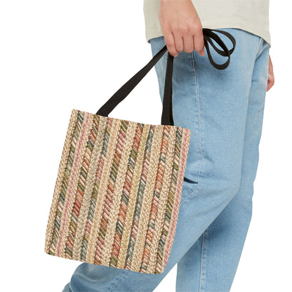 Textured Striped Rope Pattern Tote Bag — Rustic Boho Everyday Shopper